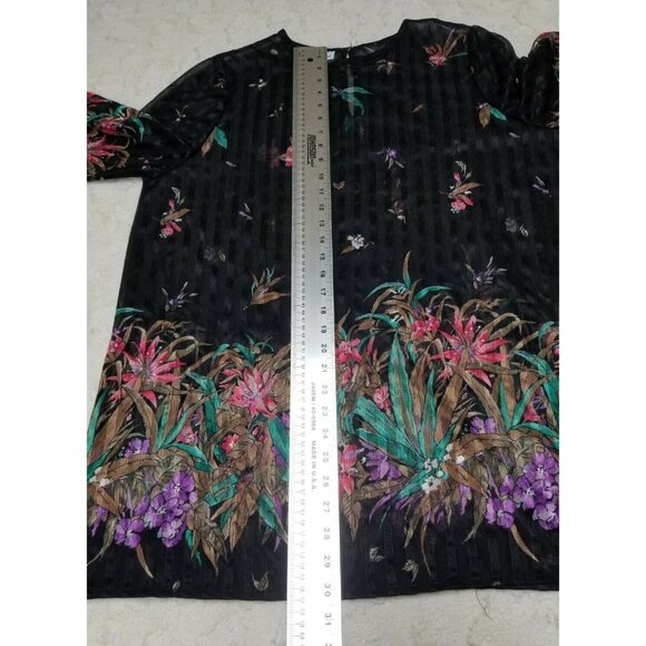 Vintage Risa Ann New York Womens Floral Sheer Top Size 18 1/2 Black 3/4 Sleeve - Picture 9 of 10